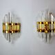 Pair of Venini wall lamps cut glass Murano Italy 1970