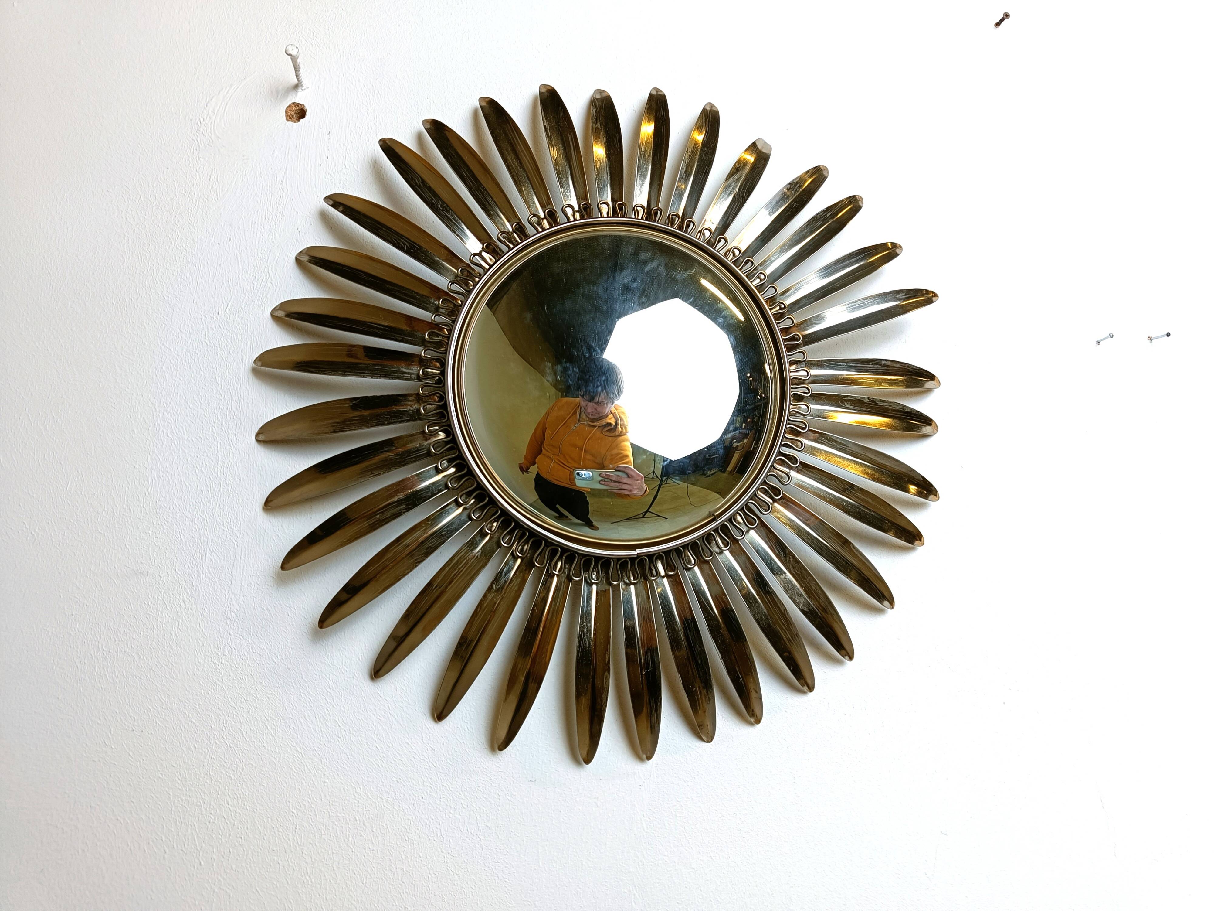 Vintage brass sunburst mirror, 1970s