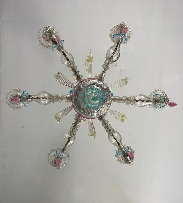 Lustre rezzonico en verre coloré de Murano 6 bras de lumière