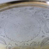 Unique Antique silver plated tray with small round feet and stunning engravings: B.A from Sweden lat