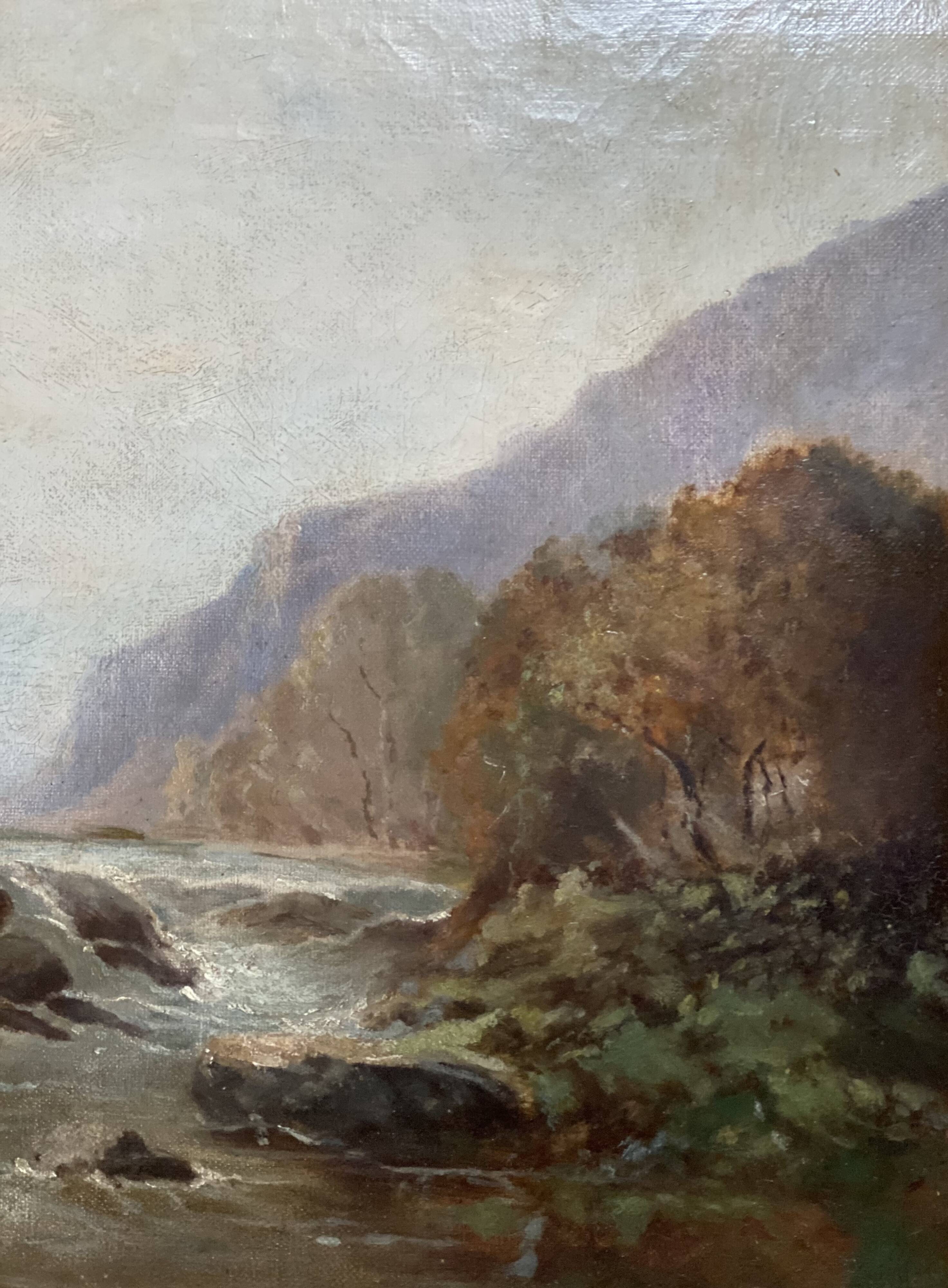 19th century French school painting, mountain river