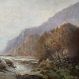 19th century French school painting, mountain river
