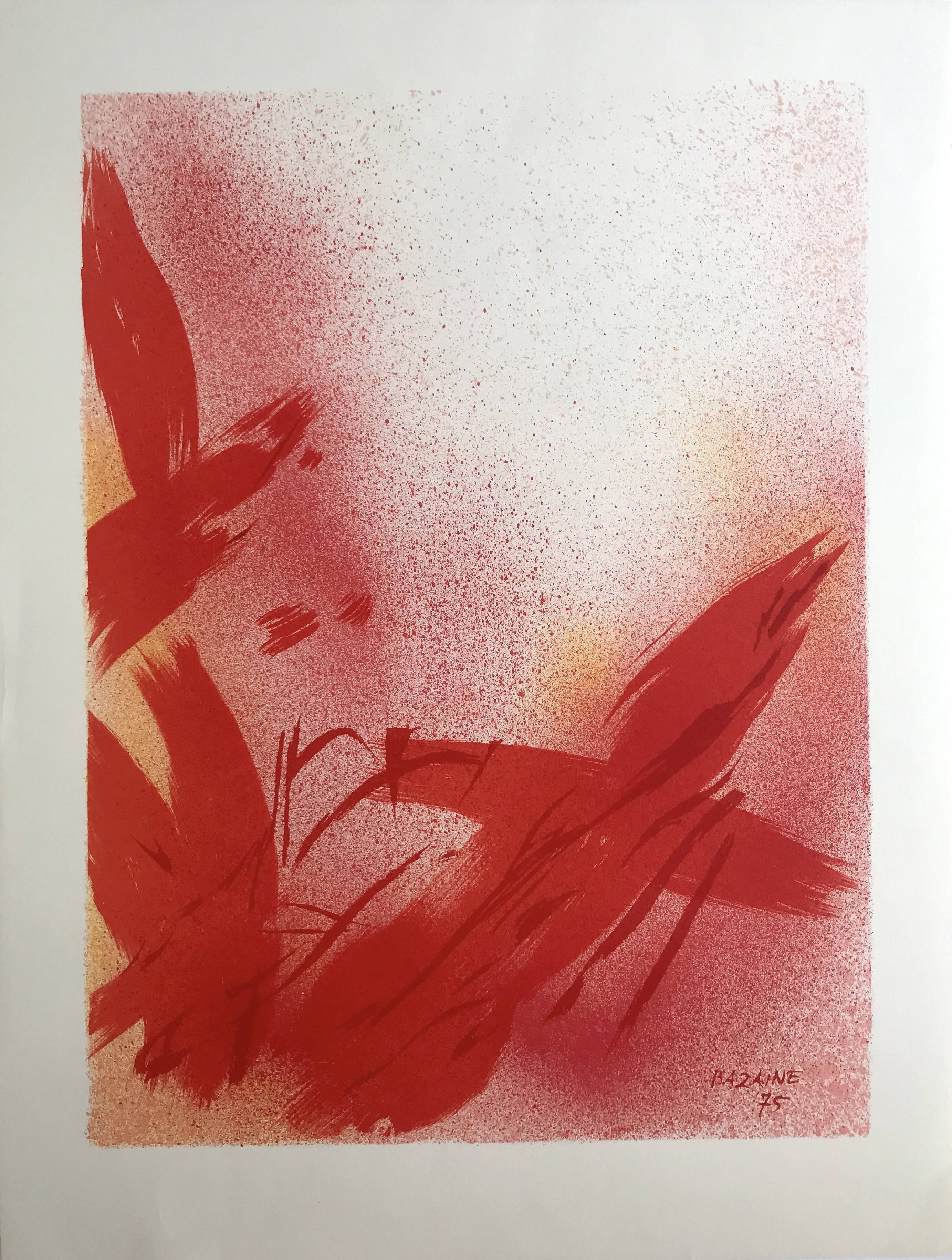 Jean bazaine, monograph in red, 1975. original lithograph
