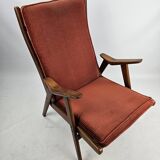 Teak armchair with red ribbed fabric Gelderlander Rob Parry