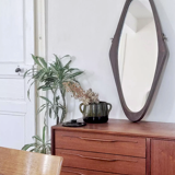 Italian free-form solid teak mirror