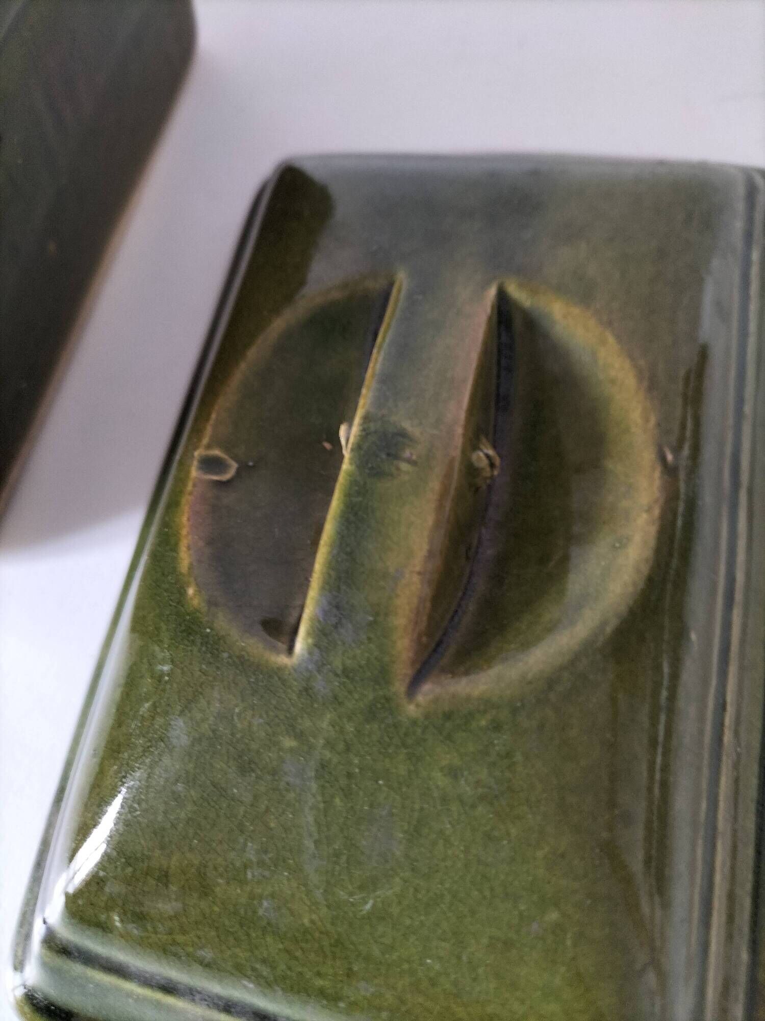 Small terrine in olive green glazed earthenware