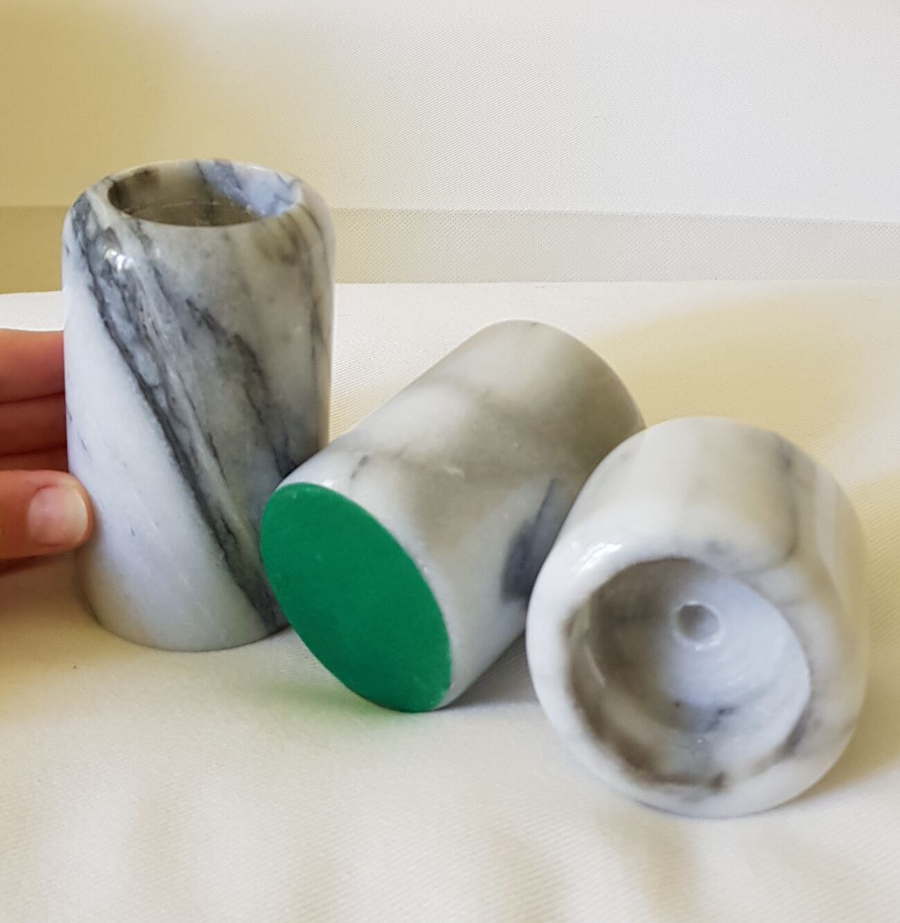 Set of 3 marble candle holders