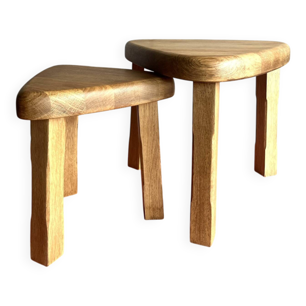 Tables gigognes brutalistes vintage en bois massif