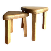Tables gigognes brutalistes vintage en bois massif