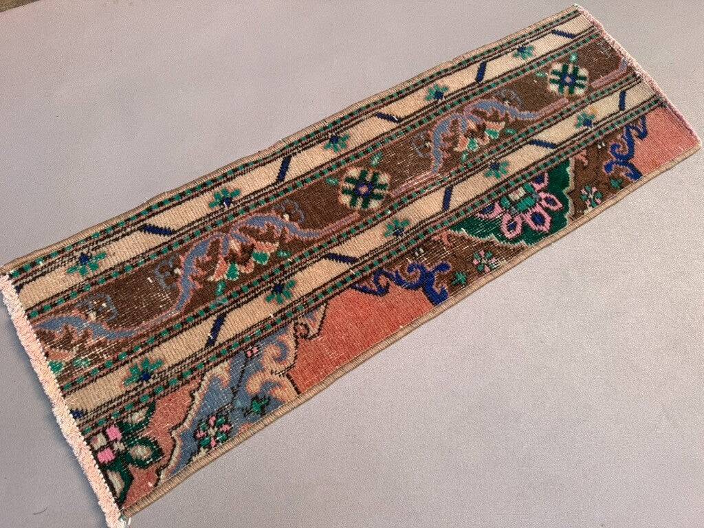 Small vintage Turkish rug 36x103 cm, short runner, mini carpet 2559
