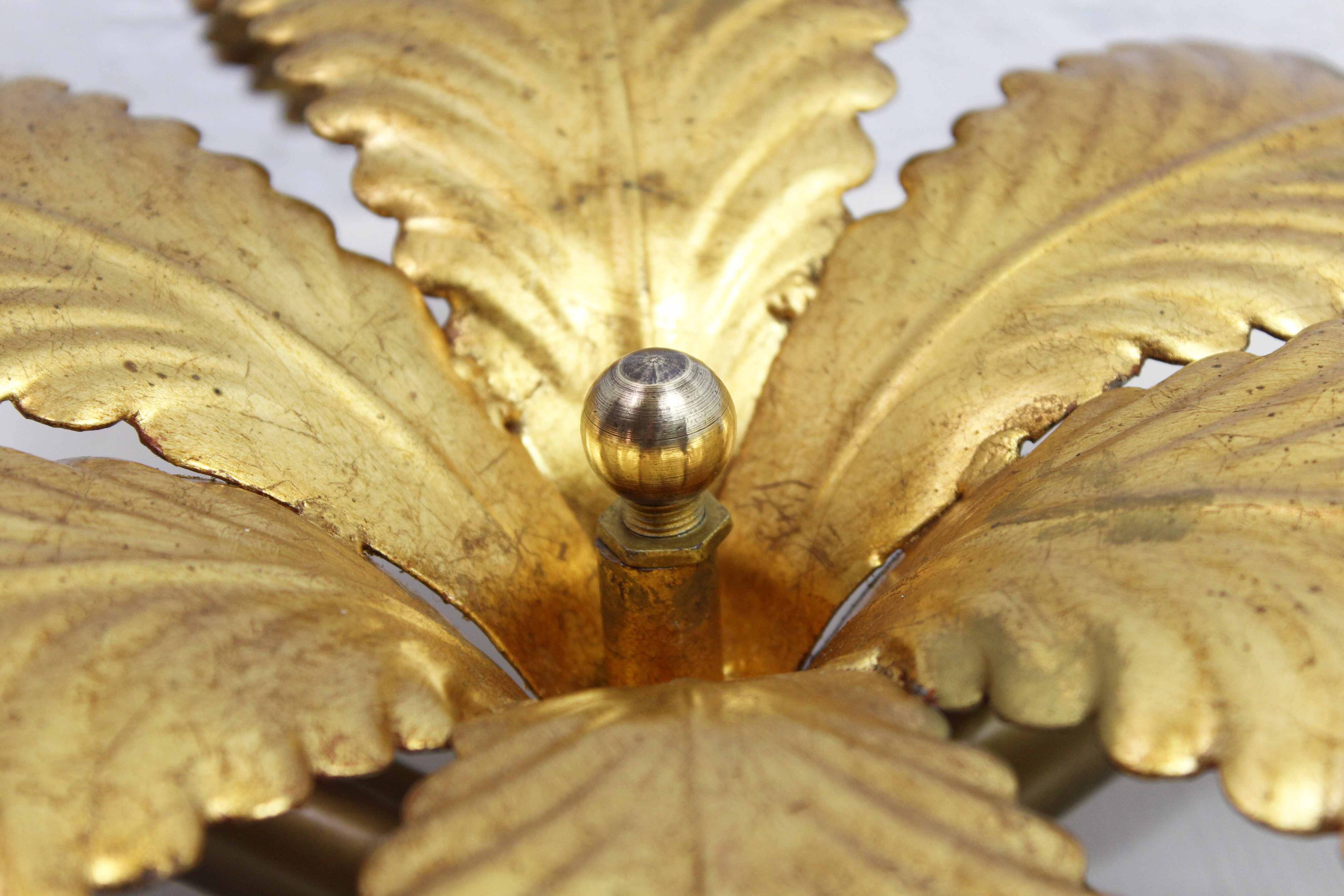 Wall light, ceiling light in gilded metal with gold leaf, 1970-1980