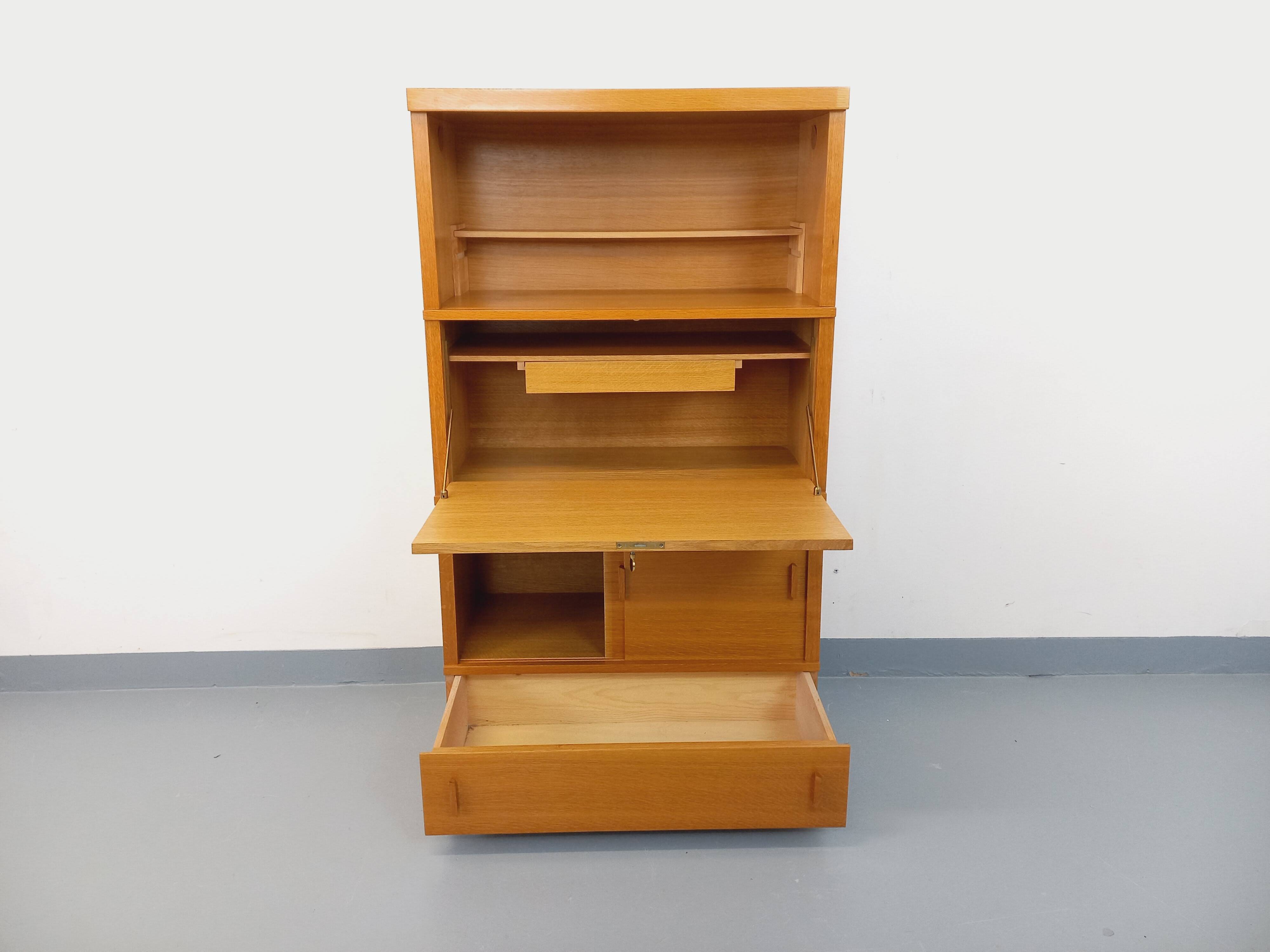 Vintage oak wood secretary bookcase storage furniture