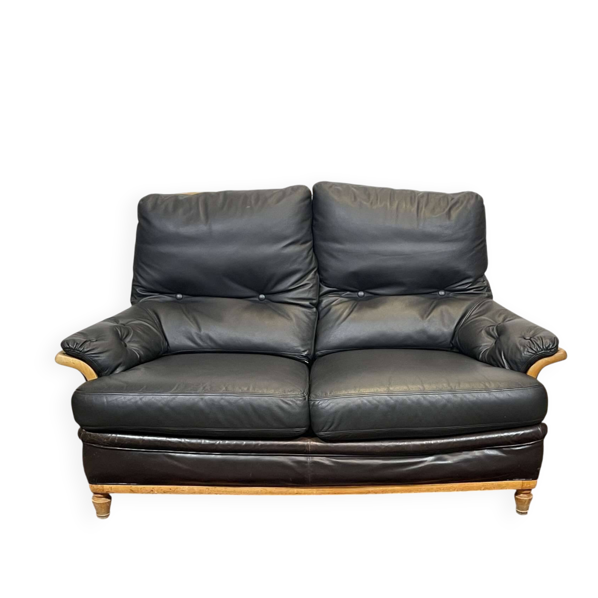 Leather and beech canapé from the 1970s.