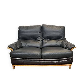 Leather and beech canapé from the 1970s.