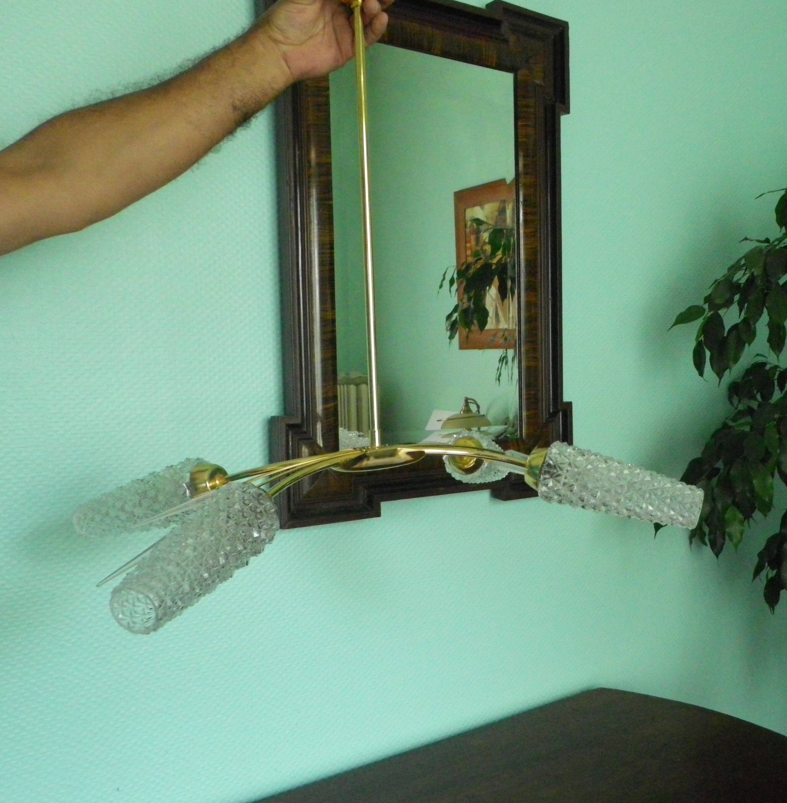 Four-light suspension with glass lampshade, diamond size, 1980.