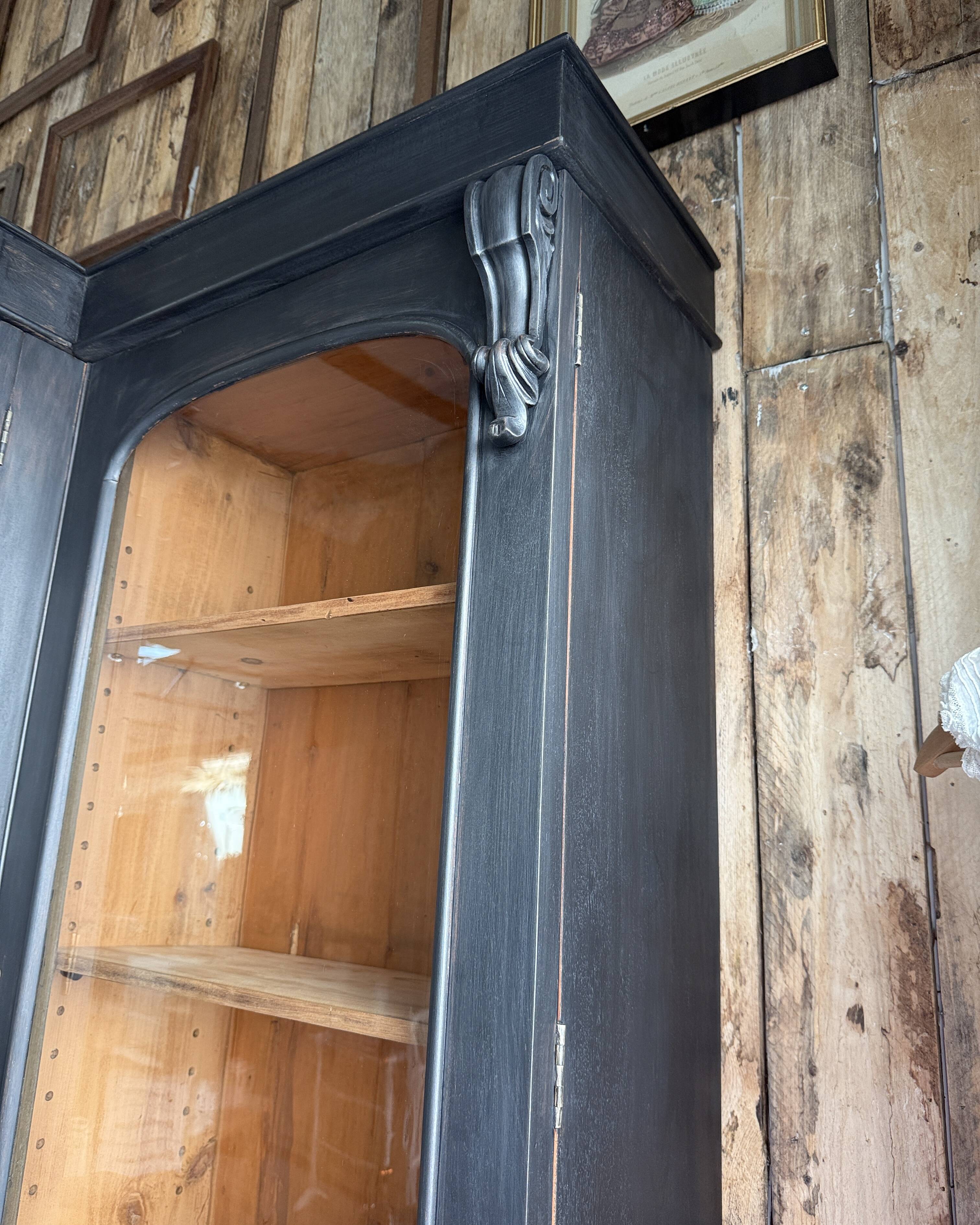 Large black patinated glass bookcase (renovated)