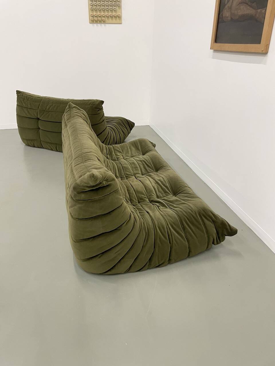 Vintage 2 and 3 seater green velvet togo set