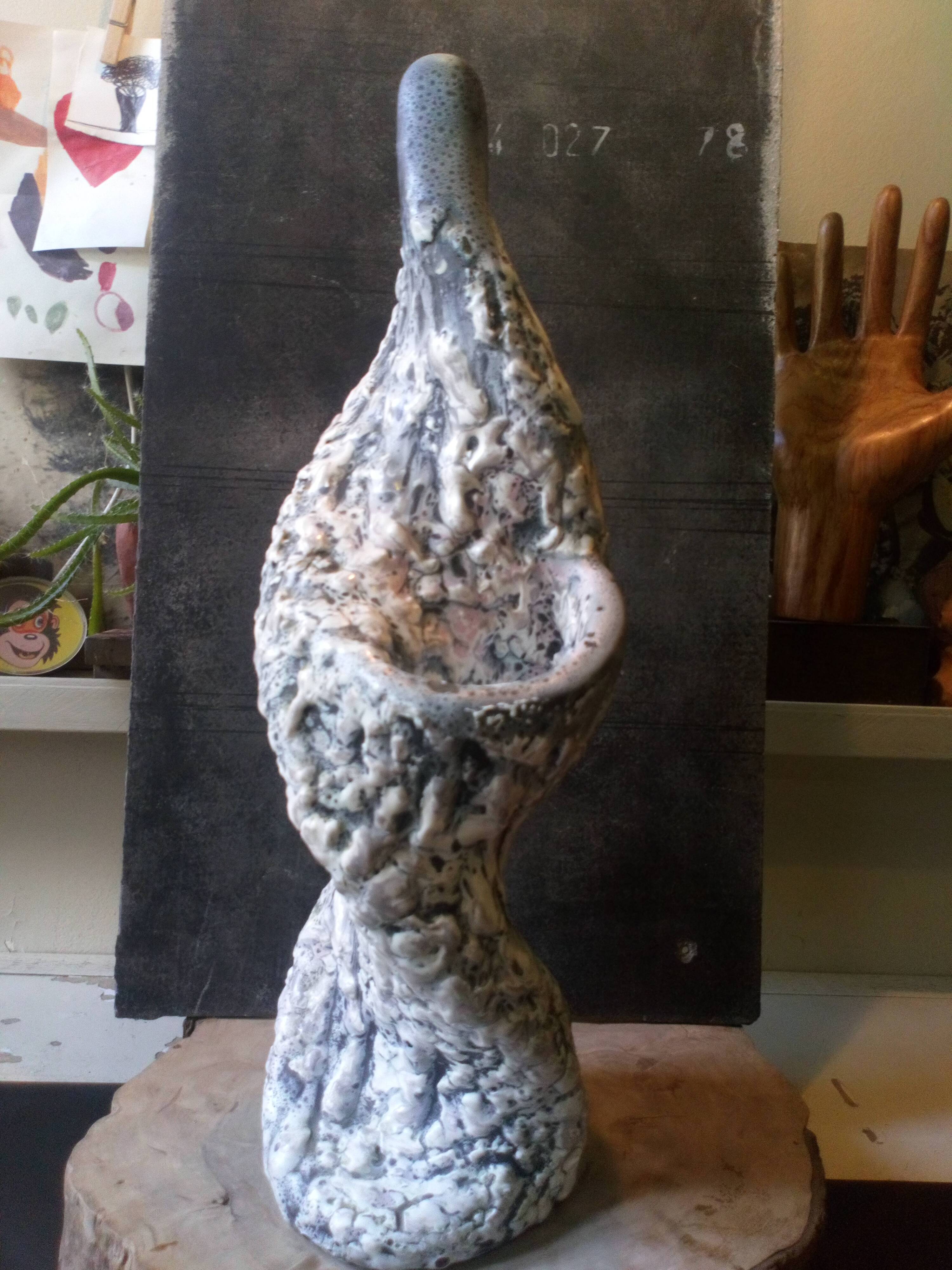 Louis Giraud's twisted double vase in Vallauris ceramic foam