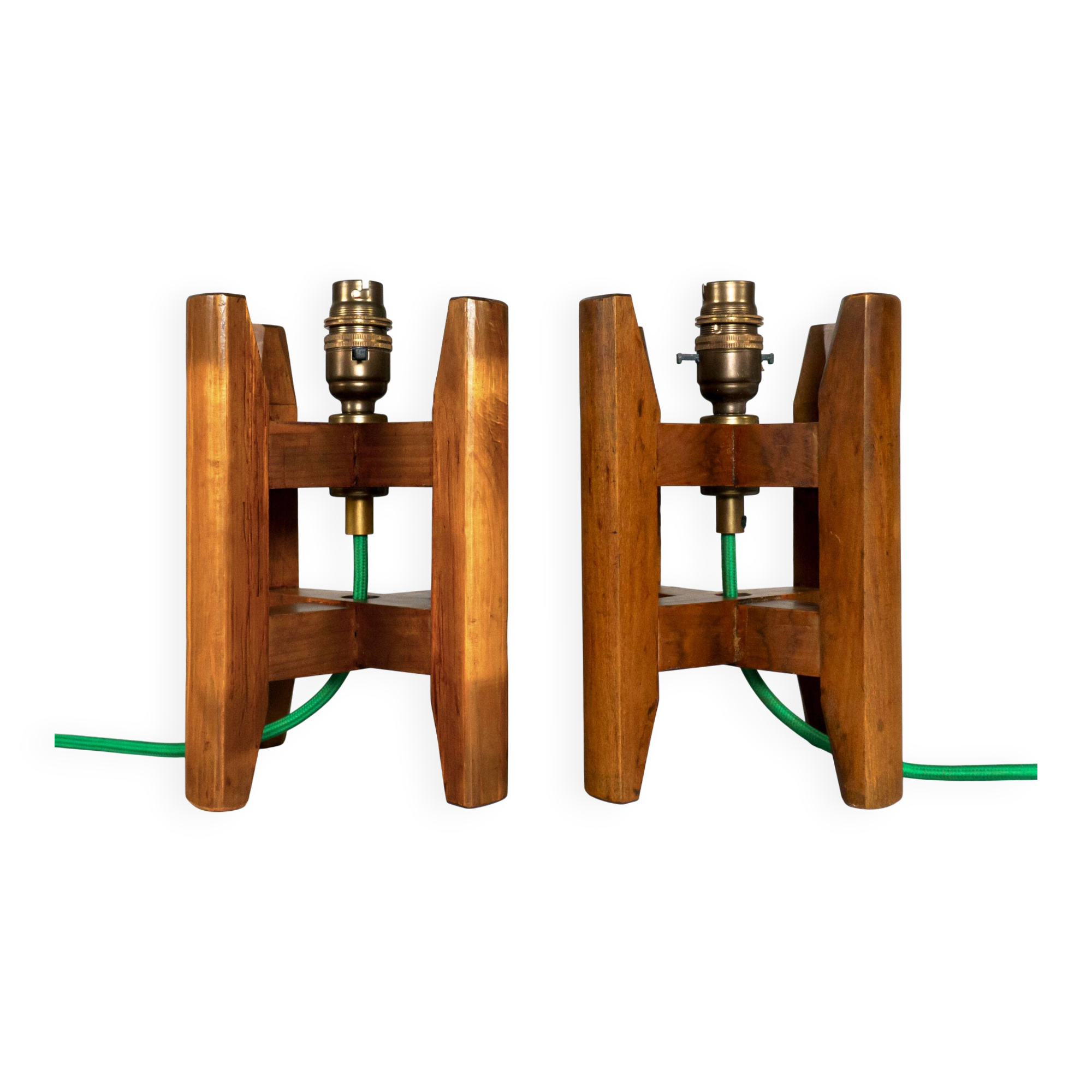 Pair of Antique Japanese Wooden Itomaki Silk Spool Table Lamps