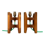 Paire de lampes de table japonaises antiques en bois et bobine de soie Itomaki