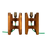 Pair of Antique Japanese Wooden Itomaki Silk Spool Table Lamps