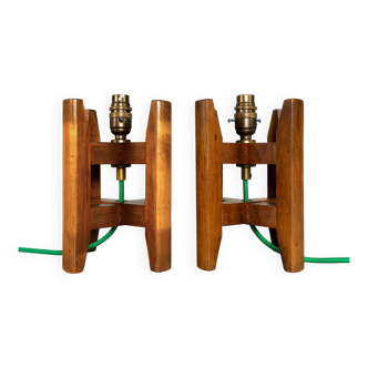 Paire de lampes de table japonaises antiques en bois et bobine de soie Itomaki
