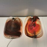 Two wonderfully crafted glass wall lamps designed by per lutken for holmegaard glassworks 1978