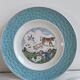 Set of 7 antique plates 18 cm – Fables de La Fontaine – turquoise decoration