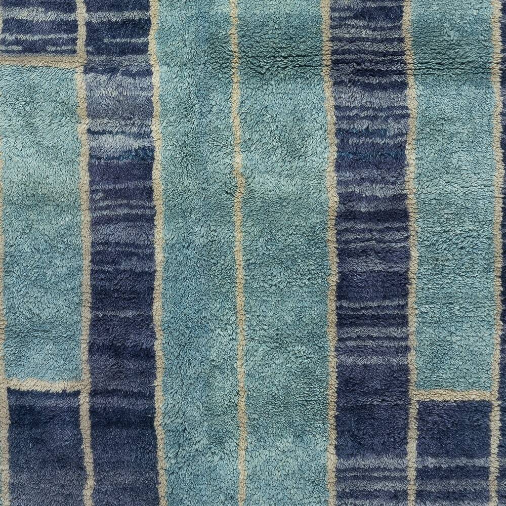 Contemporary Hand-Knotted Tulu Rug in Blue Tones, 100% Wool, Custom Options Available
