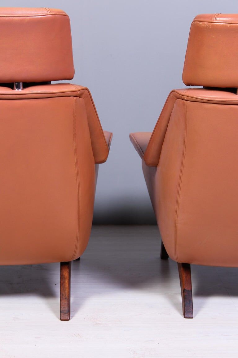 Leather and rosewood chairs and Ottoman by Werner Langenfled Denmark 1960s