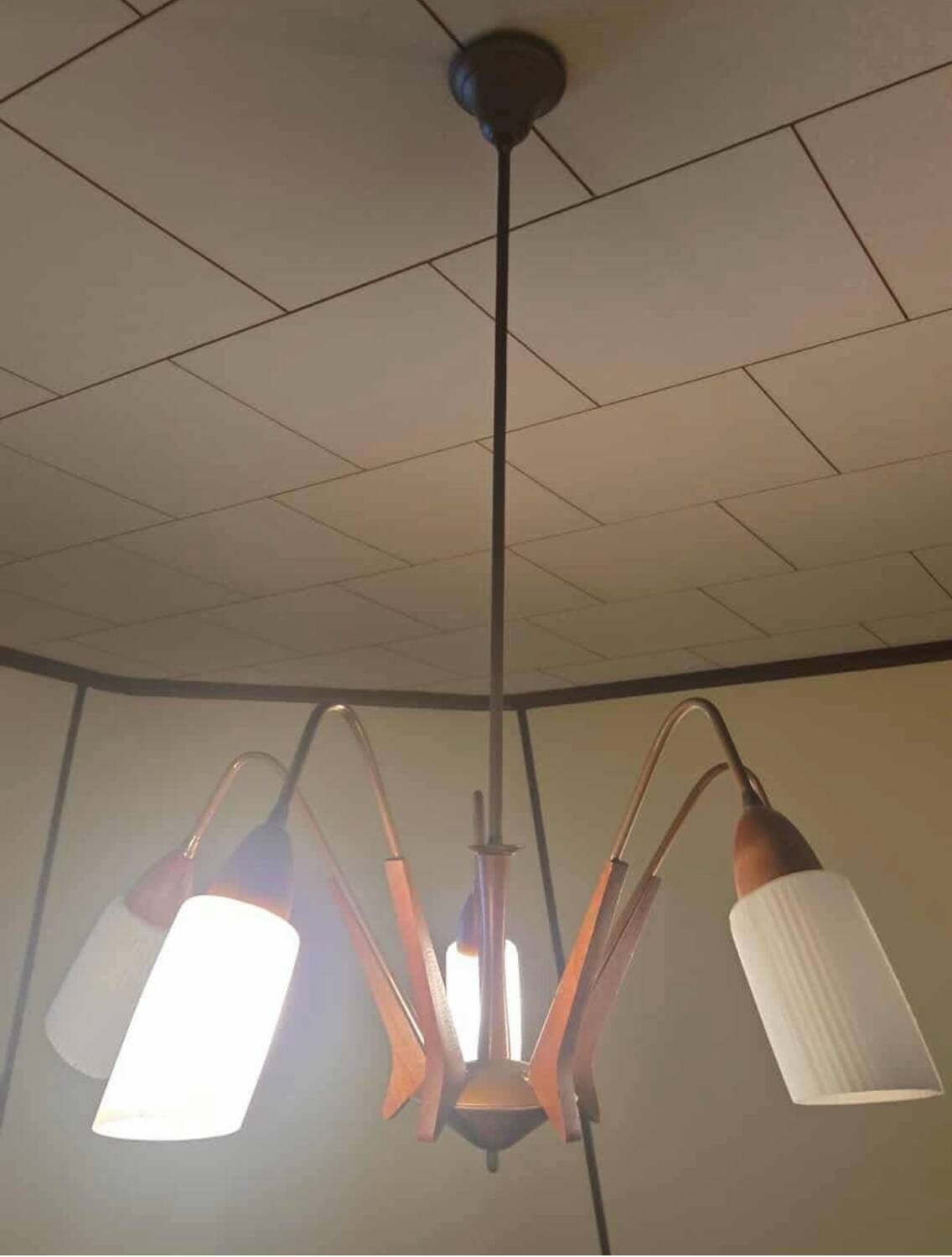 Vintage Scandinavian chandelier with 5 arms (1950s–60s)