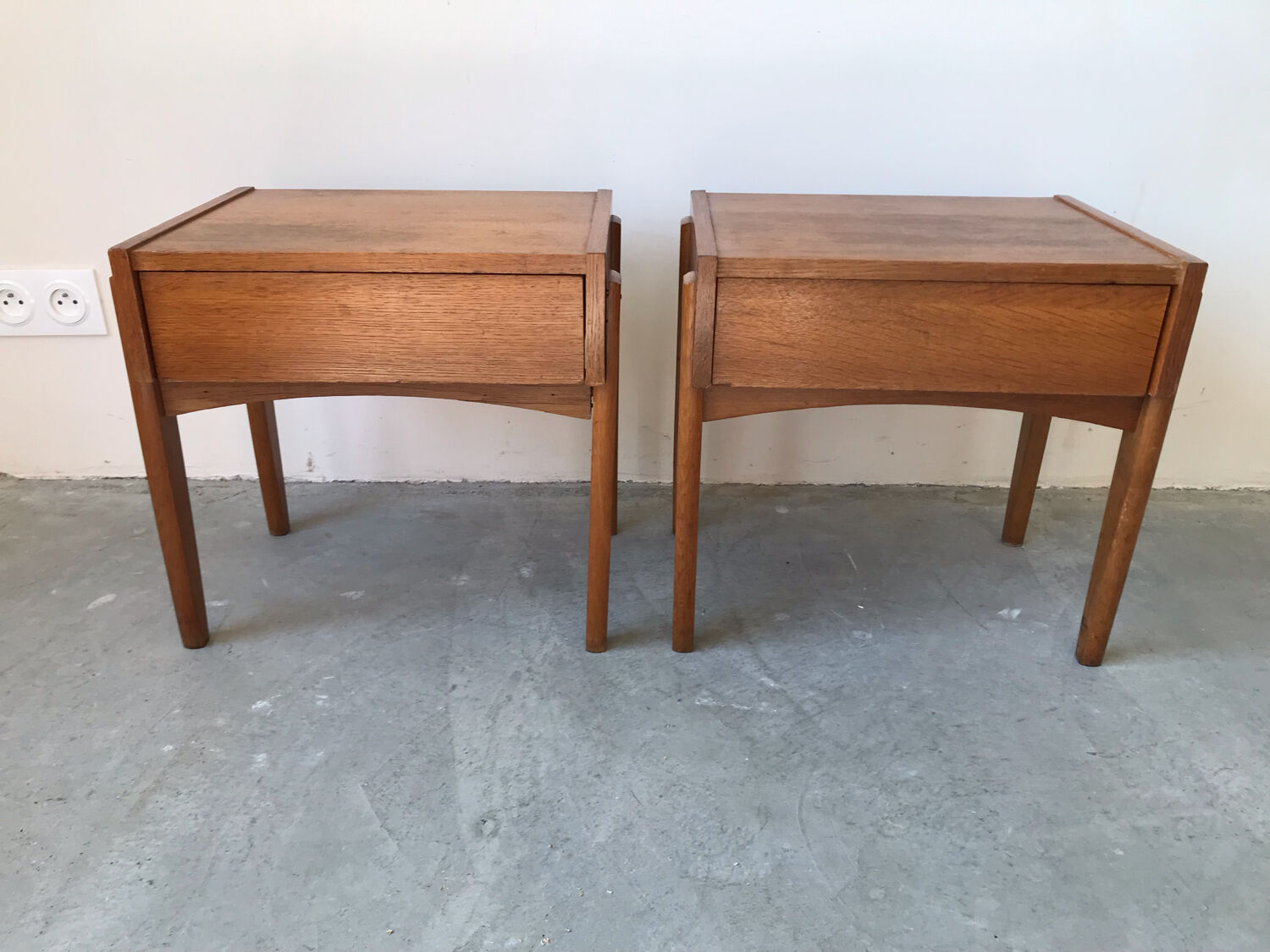 Pair of wooden bedside tables, circa 1950