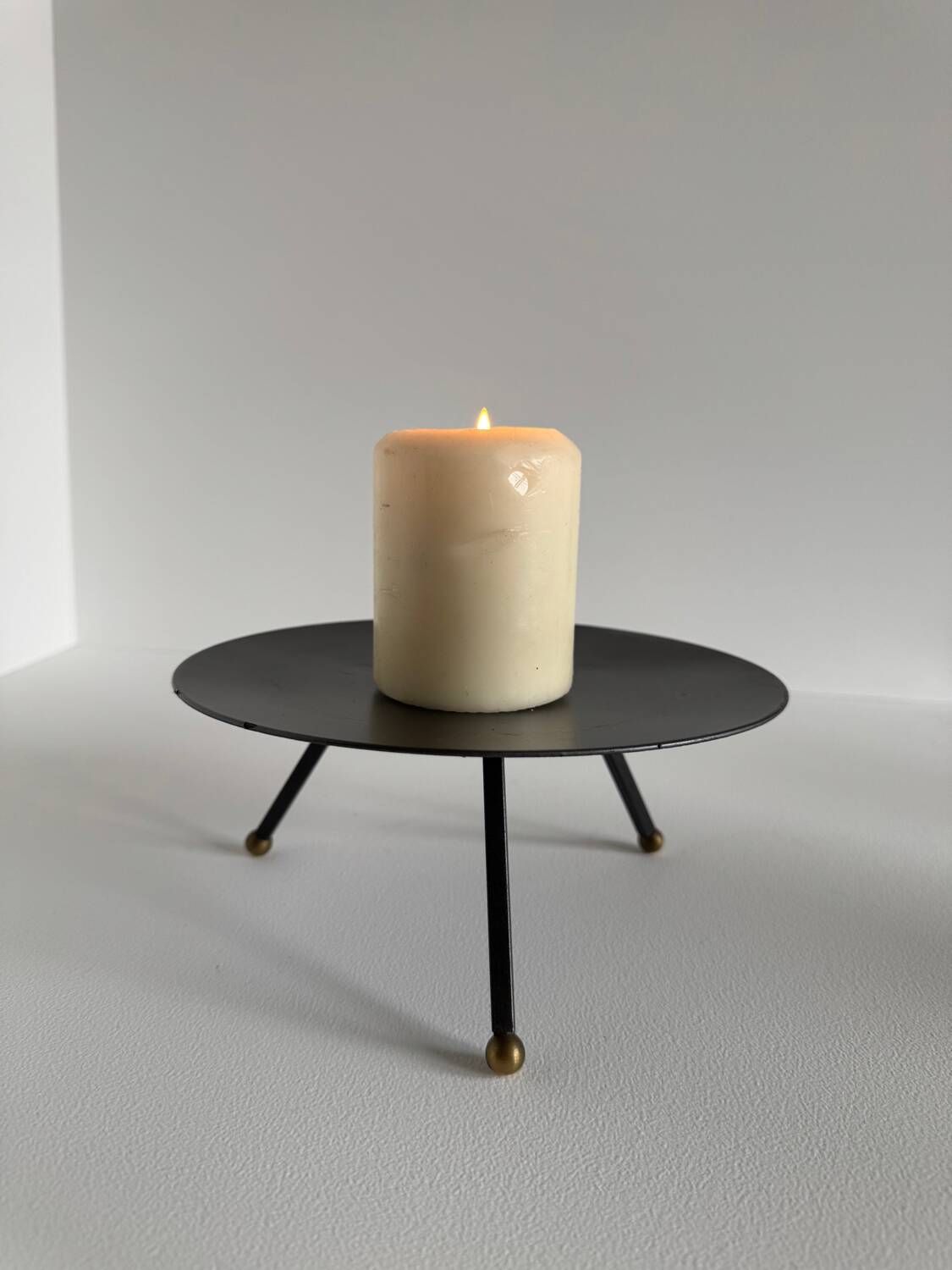 Vintage Modernist Large Sized Black Metal Candle Holder