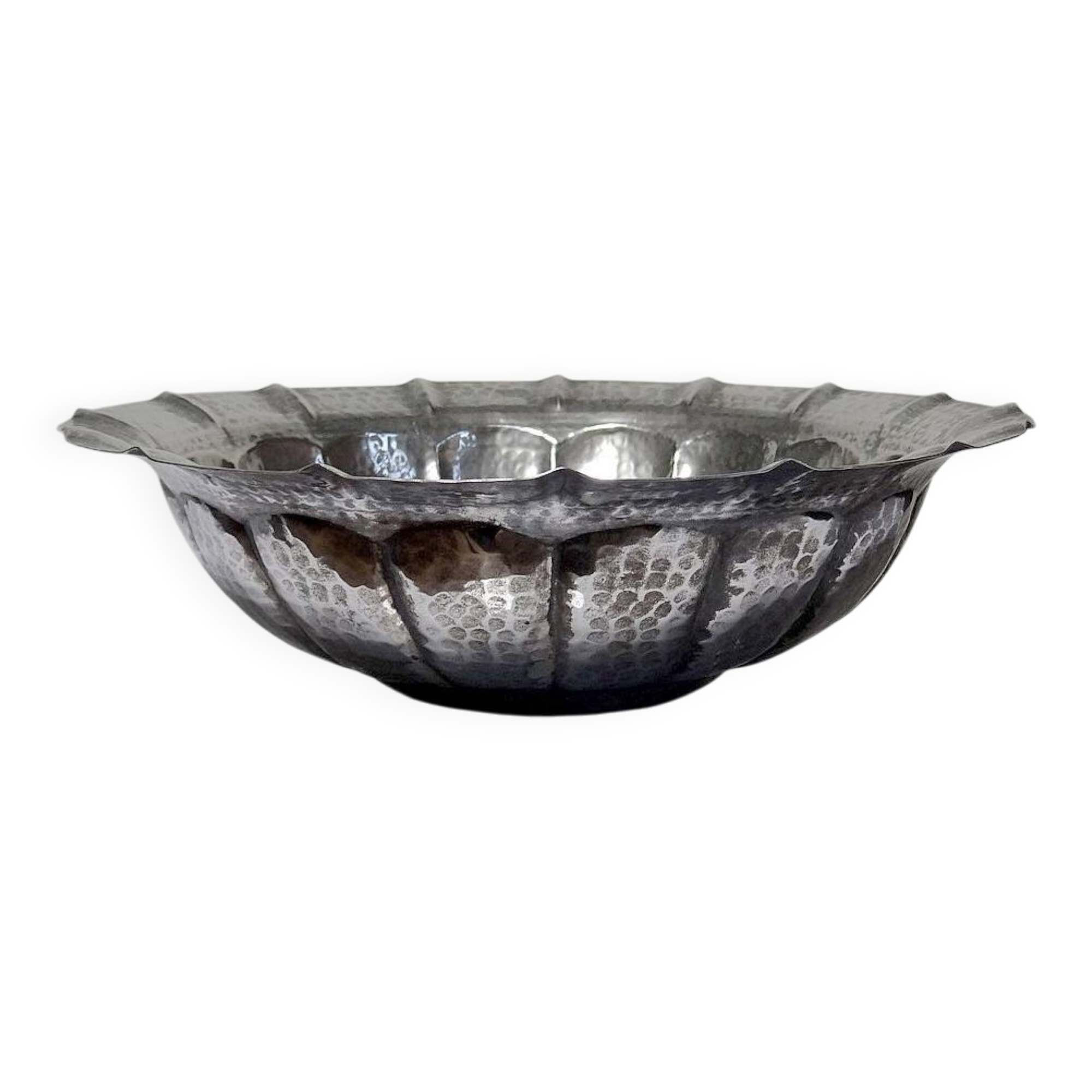 Grande bassine, coupe, Olri Italie vintage Année 50 argentée martelée