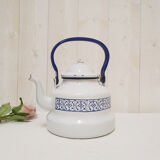 White and blue enamelled kettle