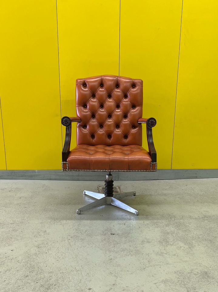 Vintage orange leather buttoned back gainsborough swivel desk chair from 1980