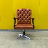 Vintage orange leather buttoned back gainsborough swivel desk chair from 1980