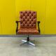 Vintage orange leather buttoned back gainsborough swivel desk chair from 1980