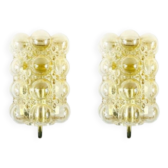 Pair of Mid Century Amber Bubble Glass Wall Lights/Sconces by Helena Tynell for Limburg, Germany, 19