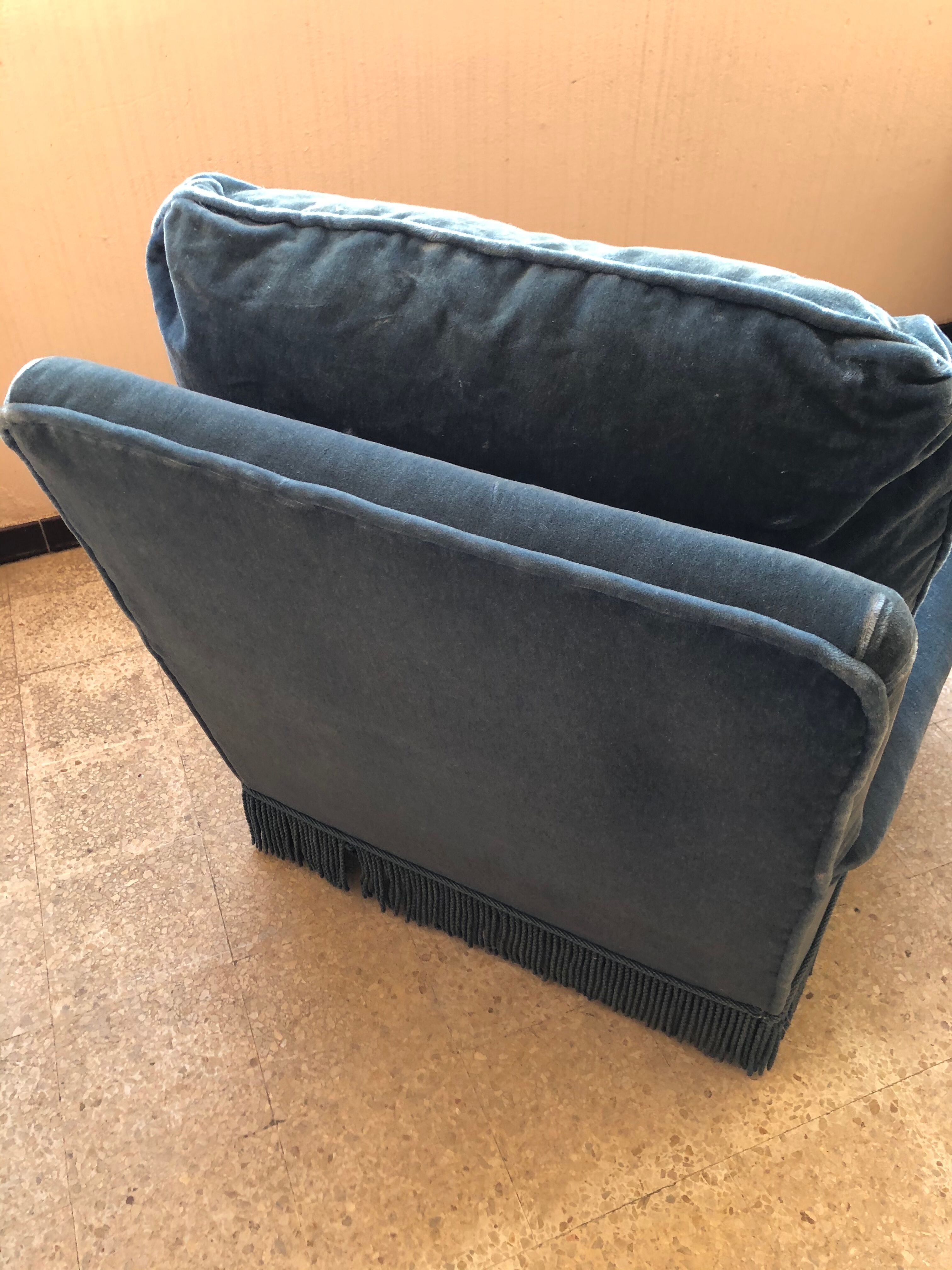 Pair of vintage chairs in oil blue velvet.