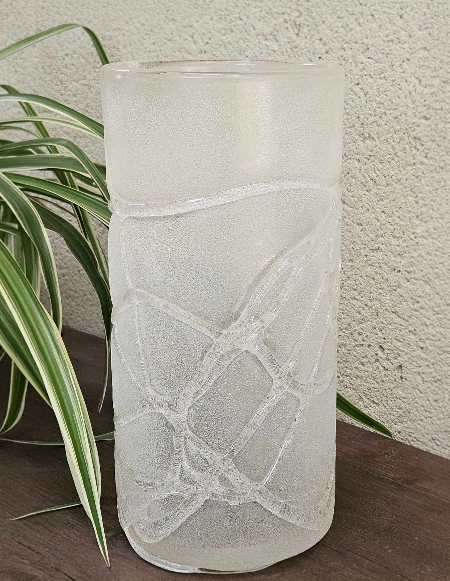 Vintage ice effect blown glass vase