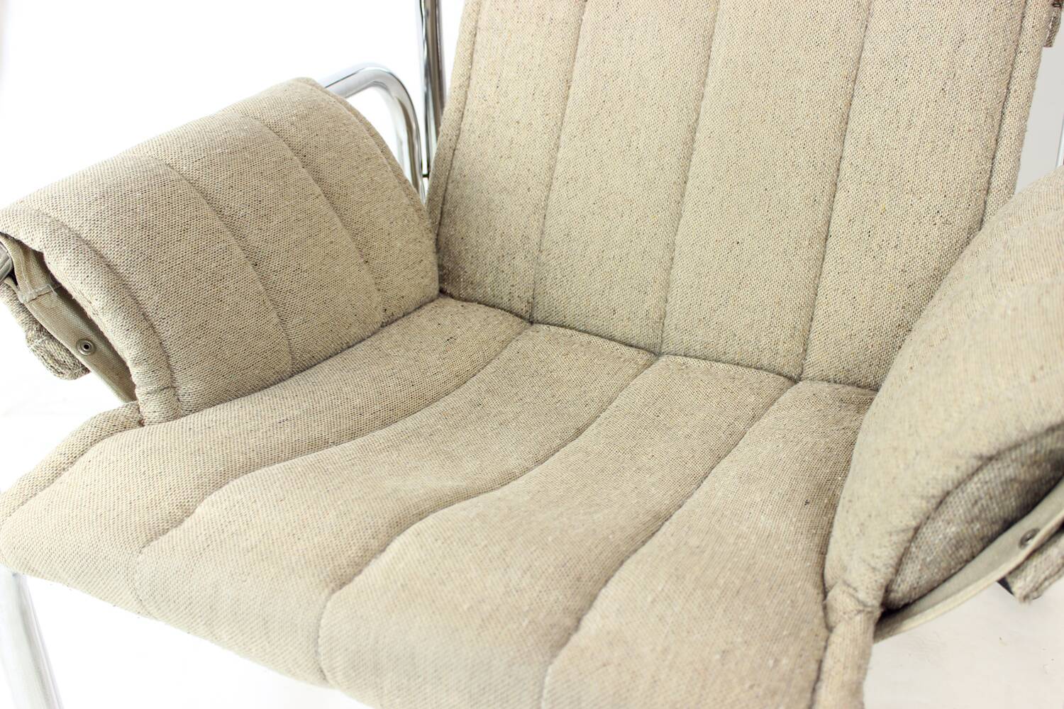 Lounge chair by viliam chlebo in chrome and linen, kodreta 1979