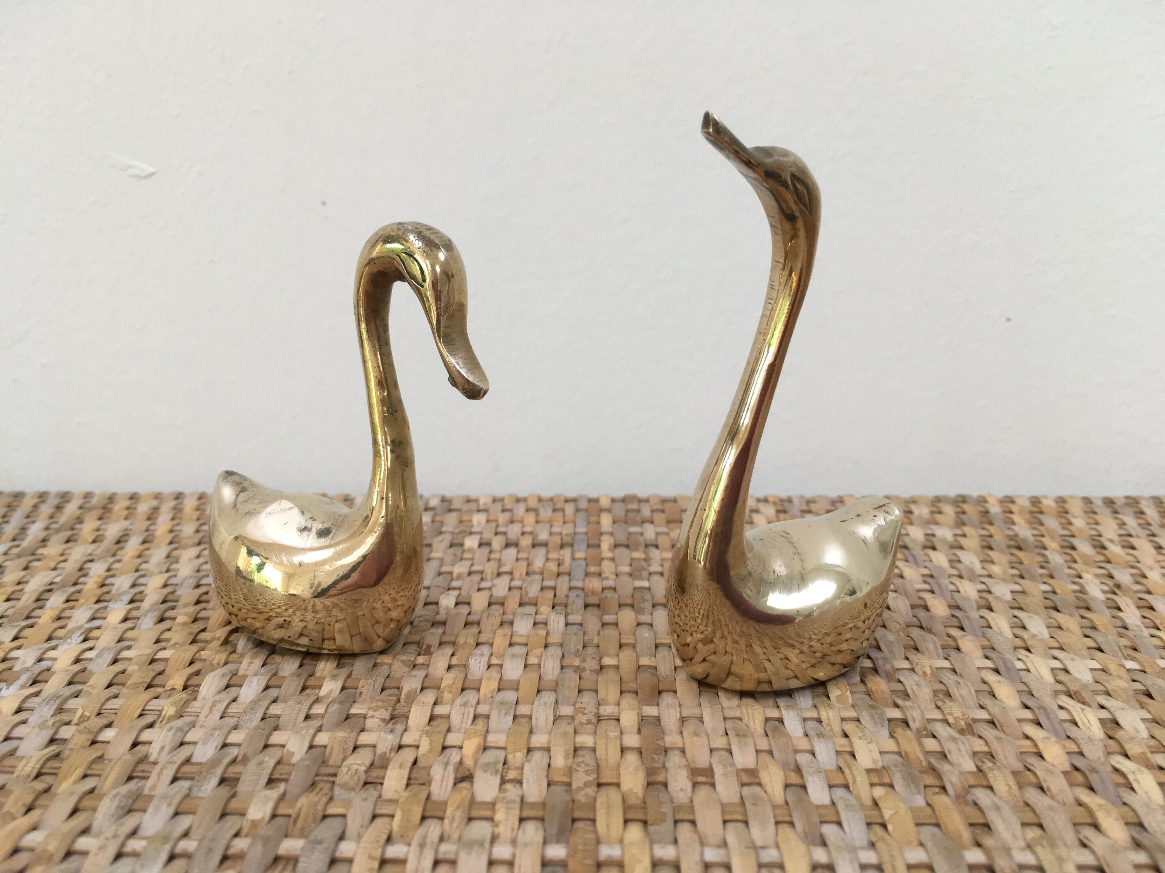Pair of vintage brass swans