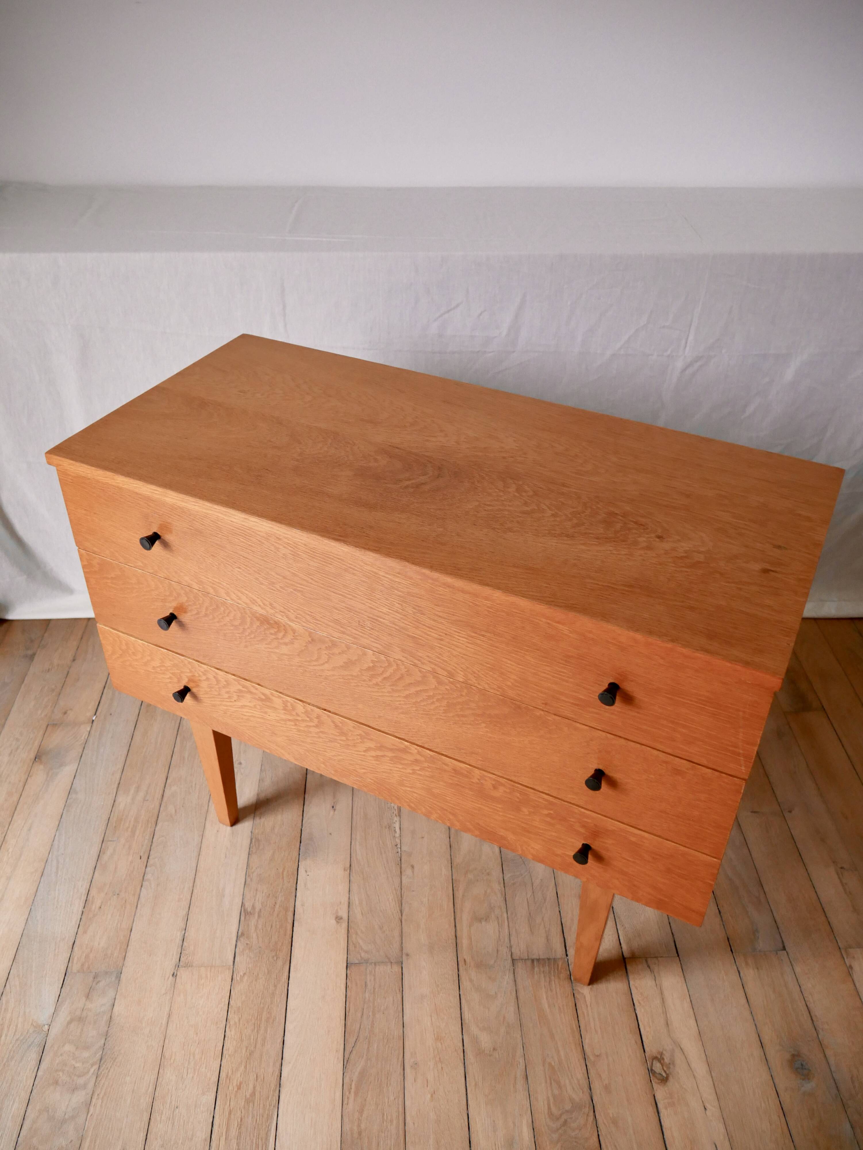 Scandinavian designer chest of drawers in blond oak Mid-Century Circa 1950
