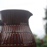 Superbe pichet vintage Digoin Sarreguemines en céramique émaillée brune