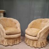 Pair of flared back toad armchairs