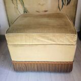 Olive green fringed velvet pouf