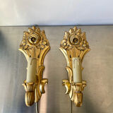 Pair of vintage gilded wood electric wall sconces