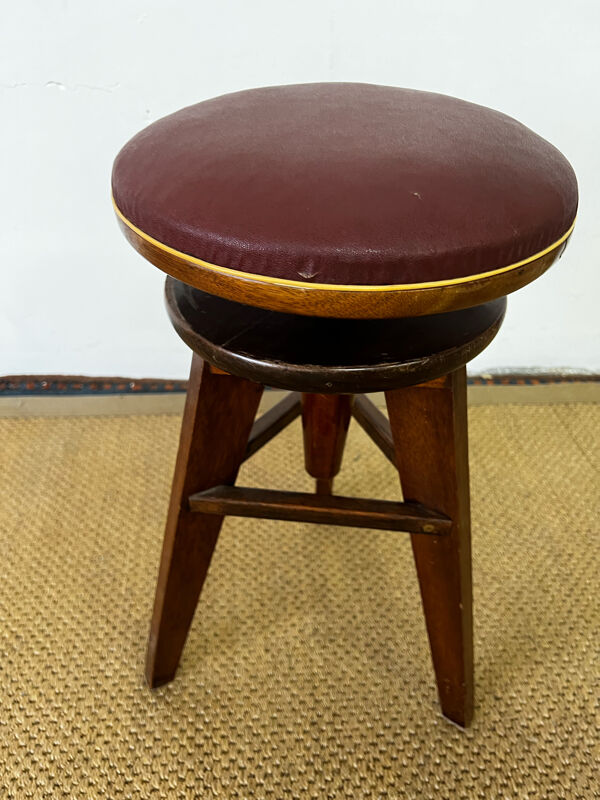 Tabouret à vis en bois et skaï