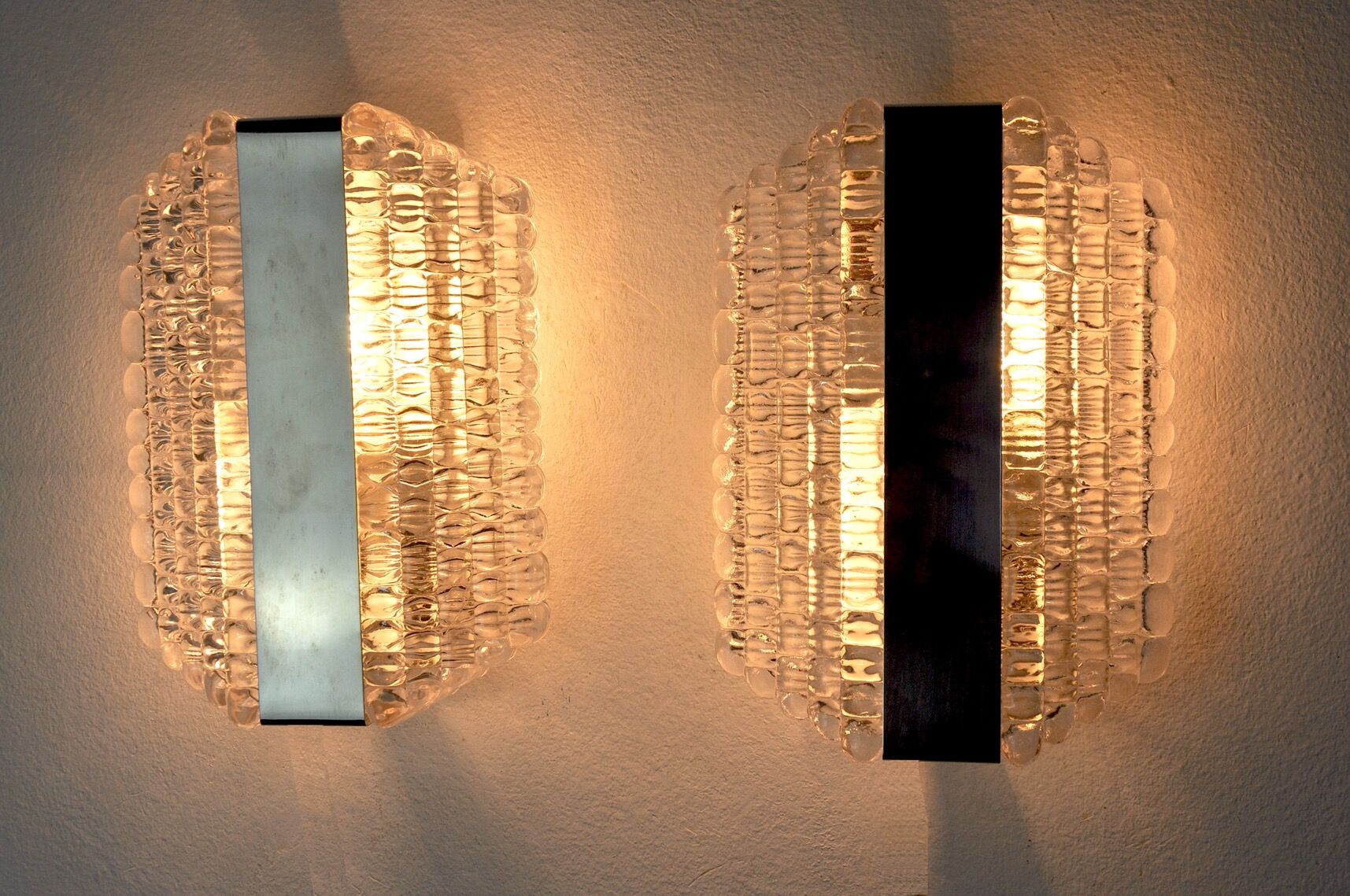 Pair of wall lamps by Kaiser Leuchten, frosted glass, Germany, 1960